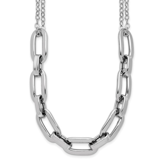 Leslie's SS RH-plated 2-Strand Fancy Link w/ 2in Ext Necklace