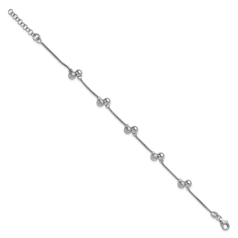 SS RH-plated Brushed and Beaded w/1in Ext Bracelet