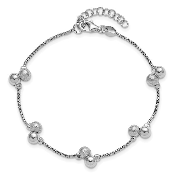 Leslie's SS RH-plated Brushed and Beaded w/1in Ext Bracelet