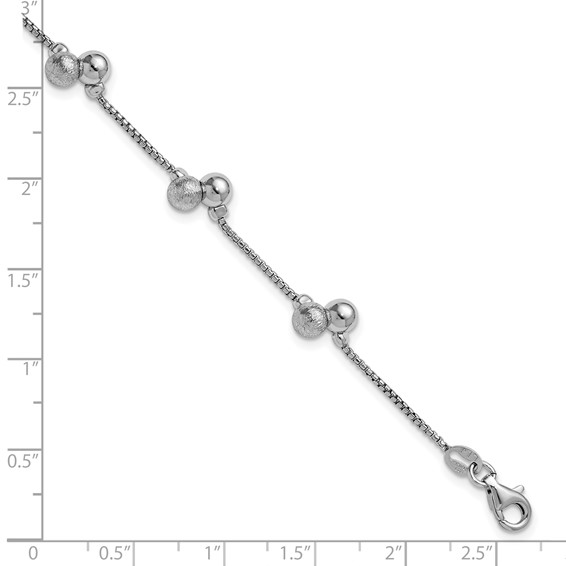 Leslie's SS RH-plated Brushed and Beaded w/1in Ext Bracelet