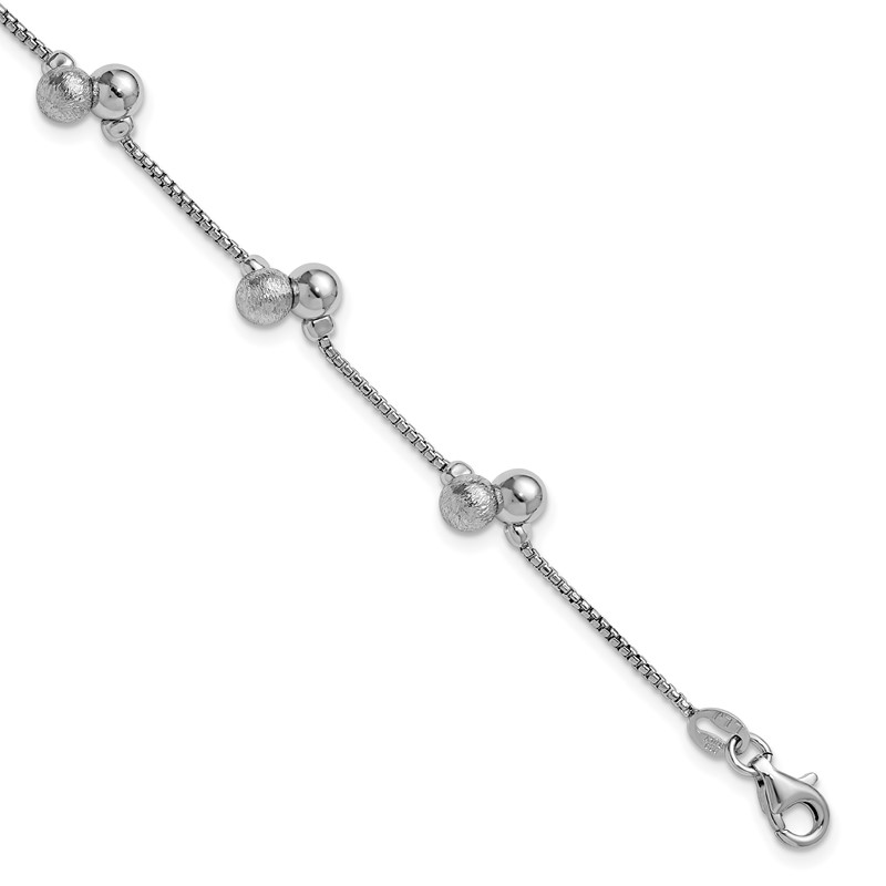 SS RH-plated Brushed and Beaded w/1in Ext Bracelet