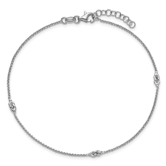 Leslie's Sterling Silver Rhodium-plated Knots 9 inch Plus 1 inch Extender - Total 10 inch Anklet
