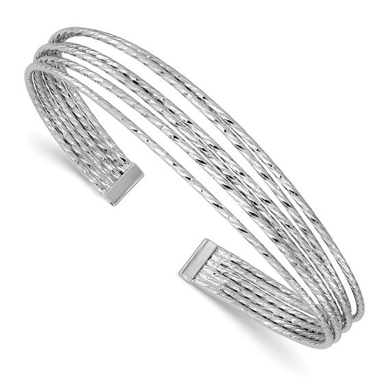 Leslie's SS RH-plated Polished and D/C 6-Wire Cuff Bangle