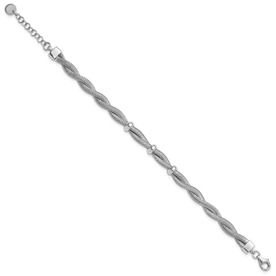 Leslie's Sterling Silver RH-plated Polished Braided w/1in ext. Bracelet