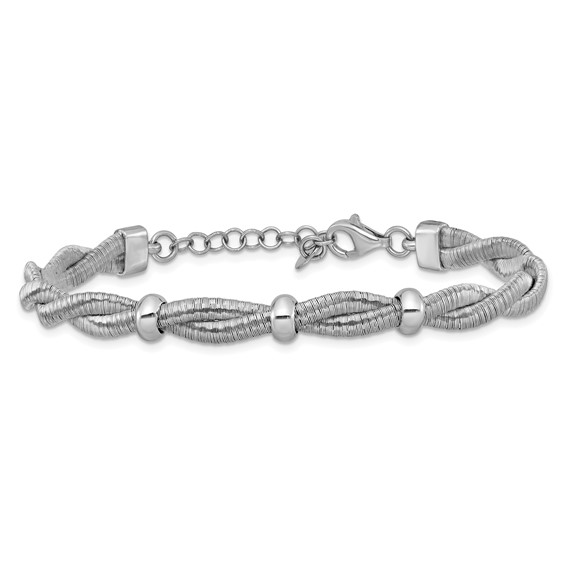 Leslie's Sterling Silver RH-plated Polished Braided w/1in ext. Bracelet