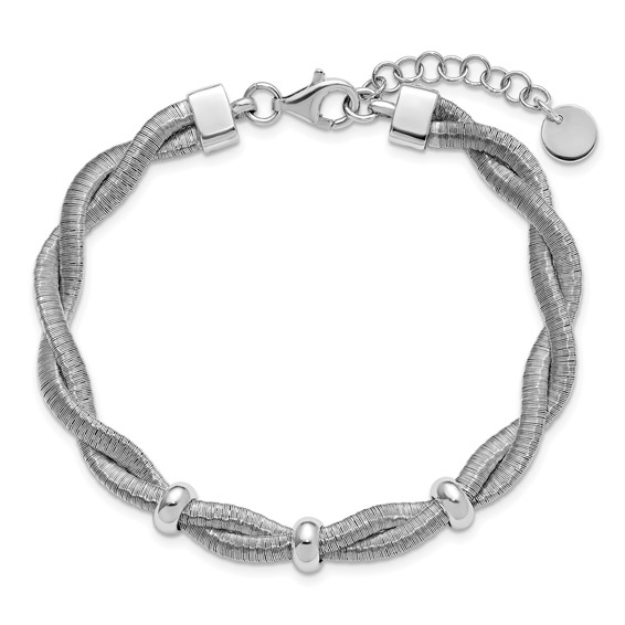 Leslie's Sterling Silver RH-plated Polished Braided w/1in ext. Bracelet