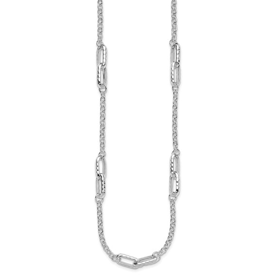 Leslie's Sterling Silver RH-plated Polished and Hammered Link Necklace