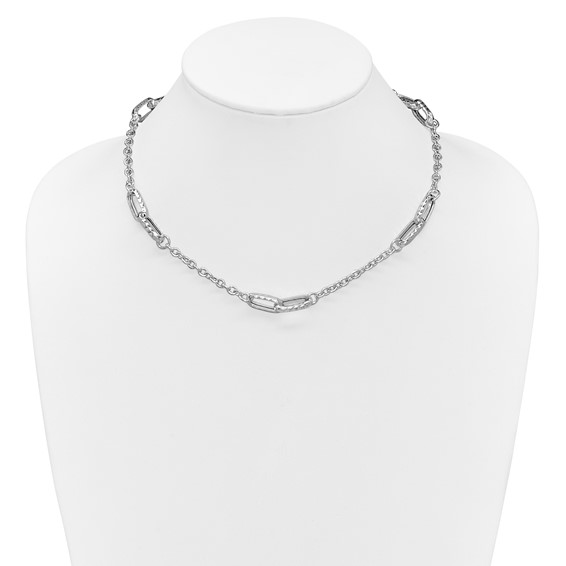 Leslie's Sterling Silver RH-plated Polished and Hammered Link Necklace