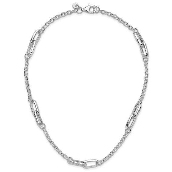 Leslie's Sterling Silver RH-plated Polished and Hammered Link Necklace