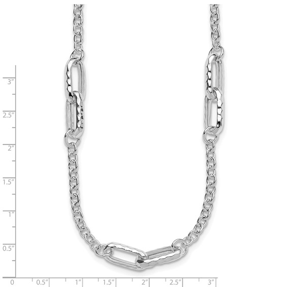 Leslie's Sterling Silver RH-plated Polished and Hammered Link Necklace