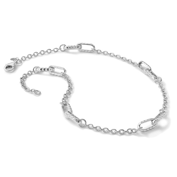 Leslie's Sterling Silver RH-plated Polished and Hammered Link Necklace