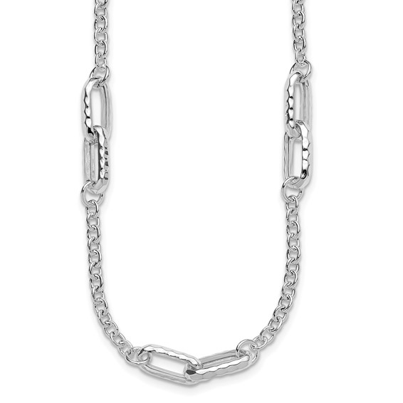 Leslie's Sterling Silver RH-plated Polished and Hammered Link Necklace