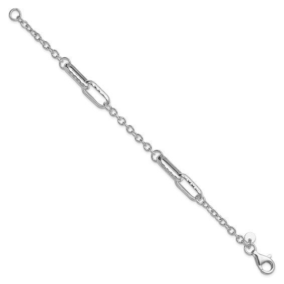 Leslie's Sterling Silver RH-plated Polished and Hammered Link Bracelet