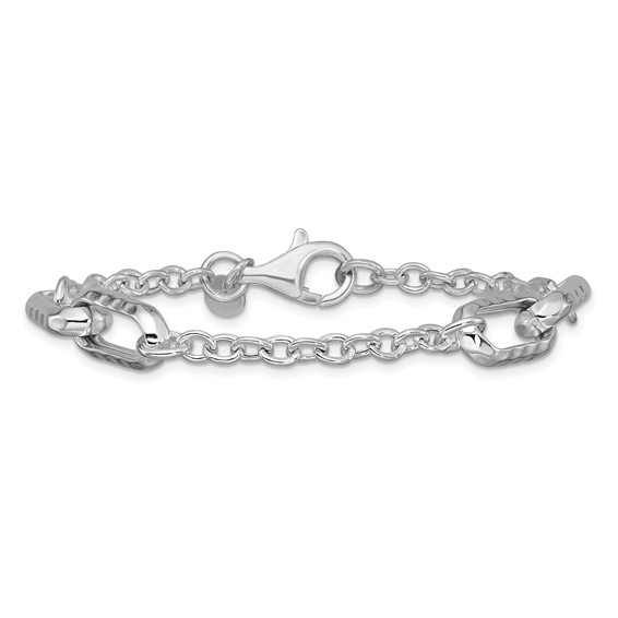 Leslie's Sterling Silver RH-plated Polished and Hammered Link Bracelet