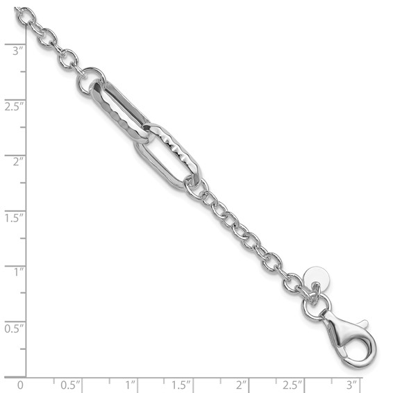 Leslie's Sterling Silver RH-plated Polished and Hammered Link Bracelet