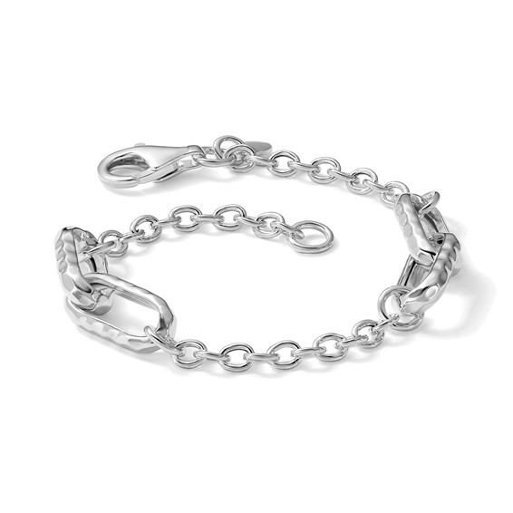 Leslie's Sterling Silver RH-plated Polished and Hammered Link Bracelet