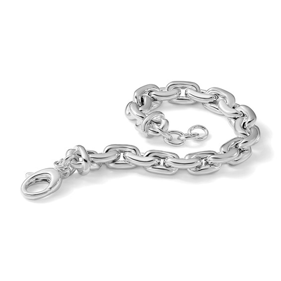 Leslie's Sterling Silver RH-plt Polished Cable Link w/.5in ext. Bracelet