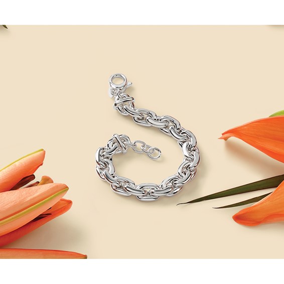 Leslie's Sterling Silver RH-plt Polished Cable Link w/.5in ext. Bracelet