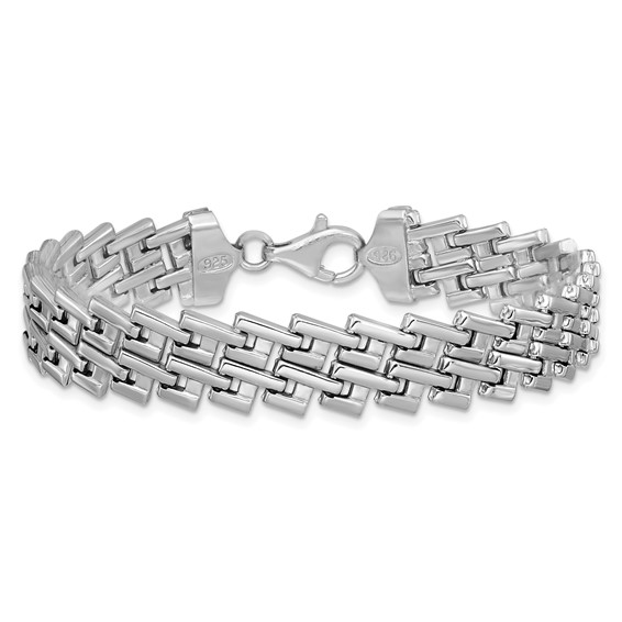 Leslie's Sterling Silver Rhodium-Plated Flat Fancy Link Bracelet
