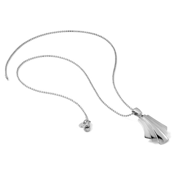 Leslie's Sterling Silver Rh-Plat Polished Fancy Pendant on Beaded Necklace