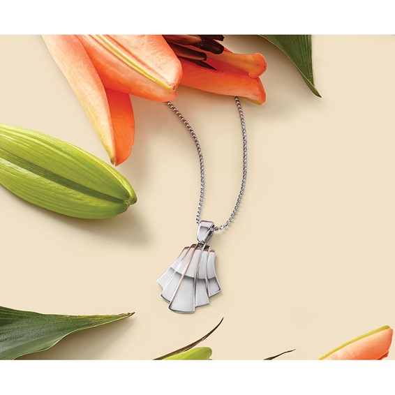 Leslie's Sterling Silver Rh-Plat Polished Fancy Pendant on Beaded Necklace