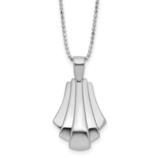 Leslie's Sterling Silver Rh-Plat Polished Fancy Pendant on Beaded Necklace