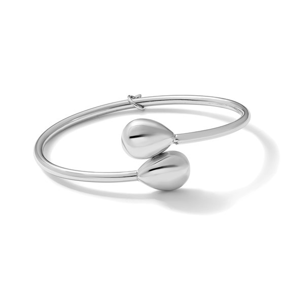 Leslie's Sterling Silver RH-plated Teardrop accent Flexible Bypass Bangle