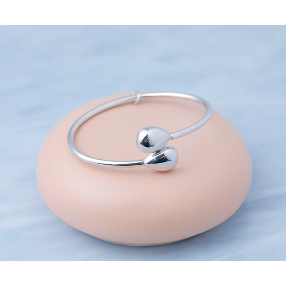 Leslie's Sterling Silver RH-plated Teardrop accent Flexible Bypass Bangle