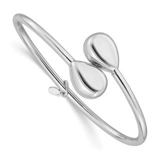 Leslie's Sterling Silver RH-plated Teardrop accent Flexible Bypass Bangle