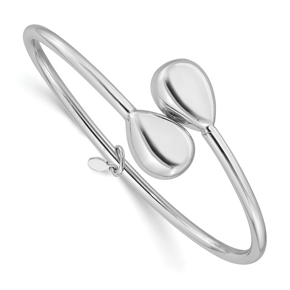 Leslie's Sterling Silver RH-plated Teardrop accent Flexible Bypass Bangle