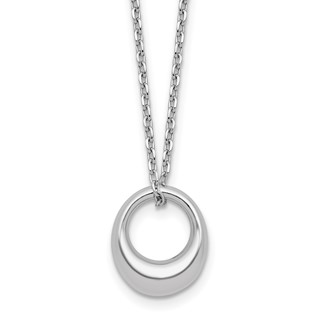 Leslie's Sterling Silver RH-plated Fancy Open Circle w/2in ext. Necklace