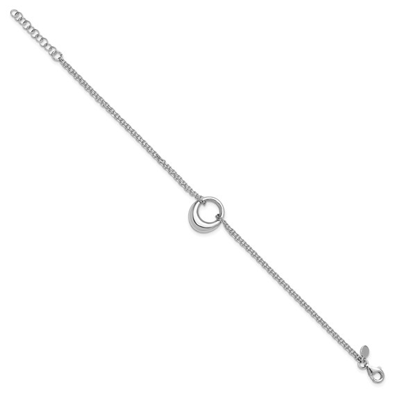 Leslie's Sterling Silver RH-plated Open Circle 2-Strand w/1in ext. Bracelet