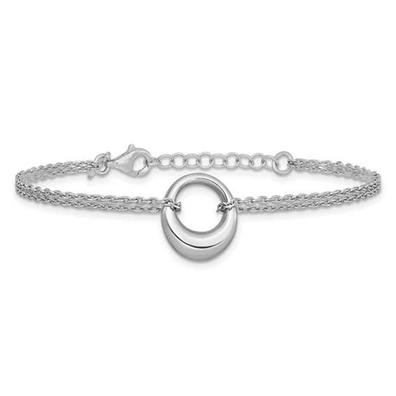 Leslie's Sterling Silver RH-plated Open Circle 2-Strand w/1in ext. Bracelet
