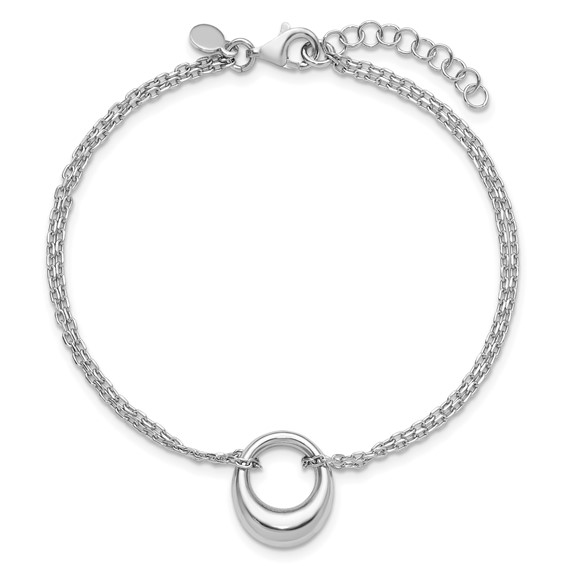 Leslie's Sterling Silver RH-plated Open Circle 2-Strand w/1in ext. Bracelet