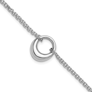 Leslie's Sterling Silver RH-plated Open Circle 2-Strand w/1in ext. Bracelet
