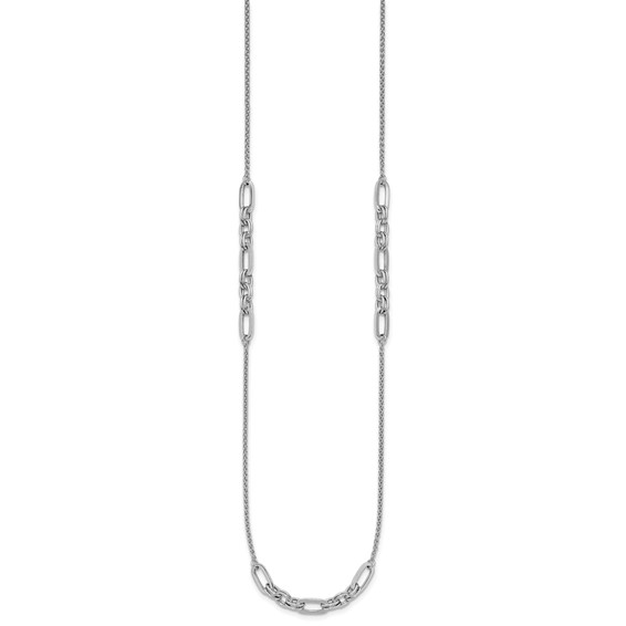 Leslie's Sterling Silver RH-plated Fancy Oval Station Links Necklace