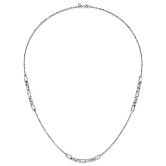 Leslie's Sterling Silver RH-plated Fancy Oval Station Links Necklace