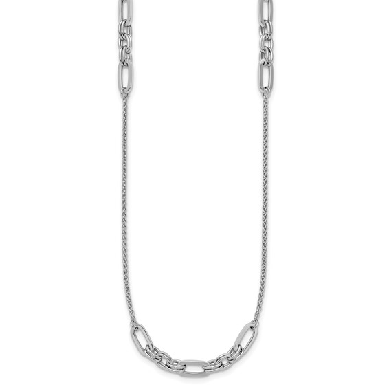 Leslie's Sterling Silver RH-plated Fancy Oval Station Links Necklace