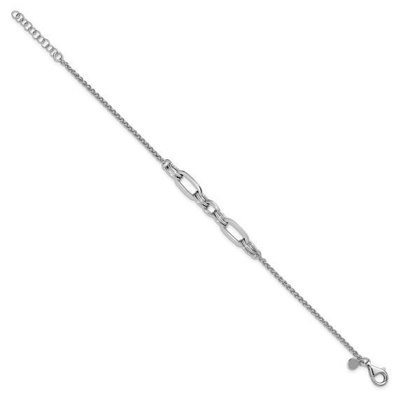 Leslie's Sterling Silver RH-plated Fancy Oval Links w/1in ext. Bracelet