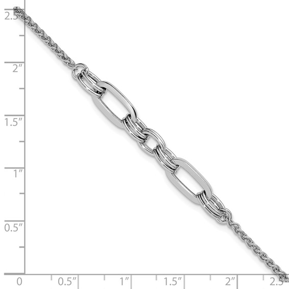 Leslie's Sterling Silver RH-plated Fancy Oval Links w/1in ext. Bracelet