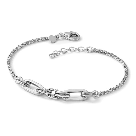 Leslie's Sterling Silver RH-plated Fancy Oval Links w/1in ext. Bracelet