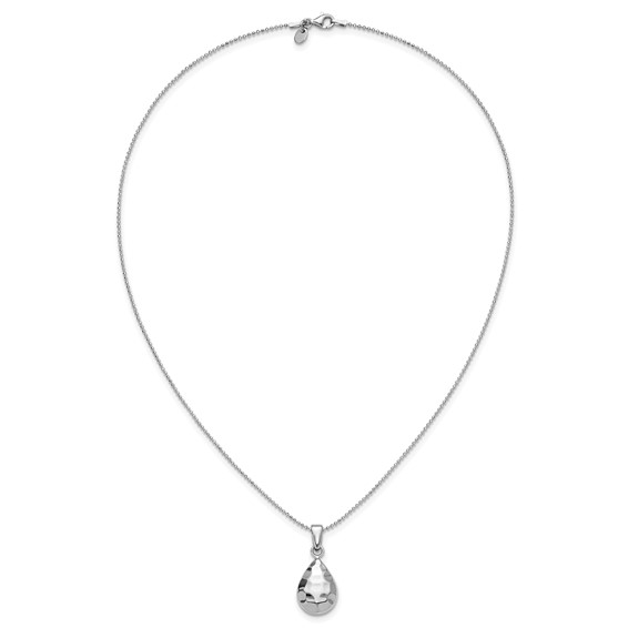 Leslie's Sterling Silver RH-plated Hammered Pendant Necklace