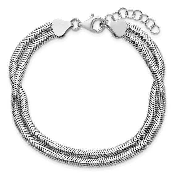 Leslie's Sterling Silver RH-Plated Pol. Fancy 2-strand w/1in ext. Bracelet