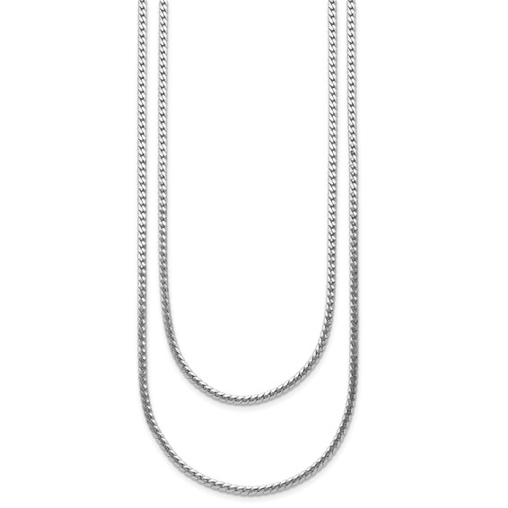 Leslie's Sterling Silver RH-Plated Pol. Fancy 2-strand w/2in ext. Necklace