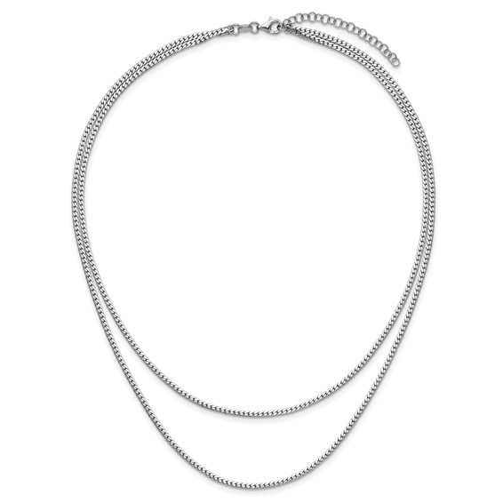 Leslie's Sterling Silver RH-Plated Pol. Fancy 2-strand w/2in ext. Necklace