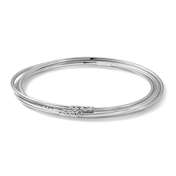 Leslie's Sterling Silver RH-pl Pol / Dia-cut 3 Intertwined Slip-on Bangle