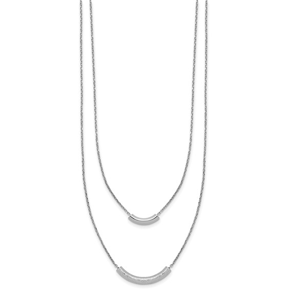 Leslie's SS RH-plt Polish/Textured 2-strand Curved Bar w/2in ext. Necklace