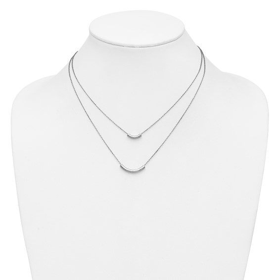 Leslie's SS RH-plt Polish/Textured 2-strand Curved Bar w/2in ext. Necklace