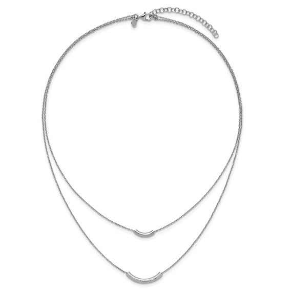 Leslie's SS RH-plt Polish/Textured 2-strand Curved Bar w/2in ext. Necklace