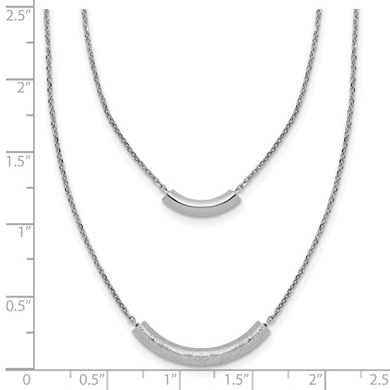 Leslie's SS RH-plt Polish/Textured 2-strand Curved Bar w/2in ext. Necklace